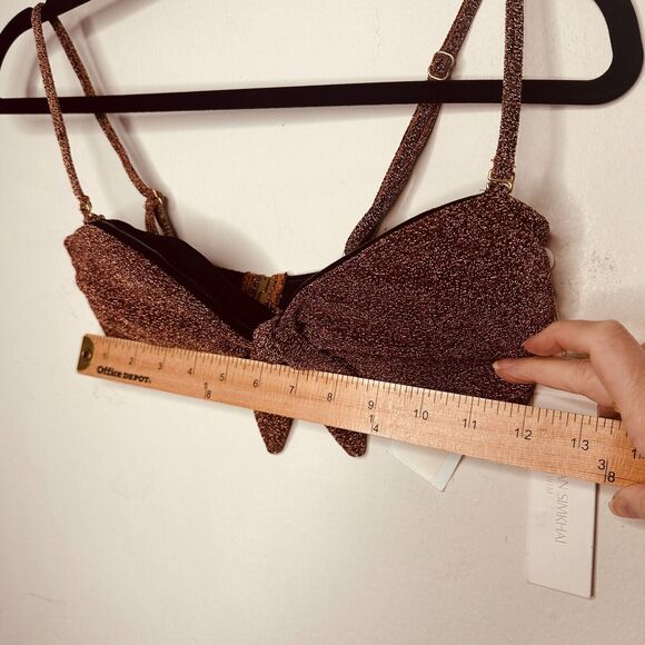 NWT Jonathan Simkhai Katrine Copper Shimmer Bikini Top Tie-Front Bandeau XS - Picture 13 of 15